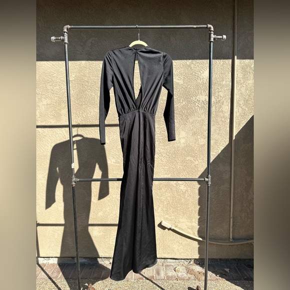 ASOS Plunging Satin Long Sleeve Dress w/ Button Detail - Picture 3 of 5